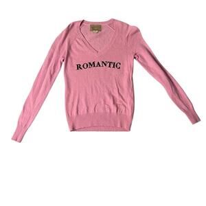 Wildfox Romantic Women's V-Neck Pullover Sweater Pink Small Long Sleeve Graphic